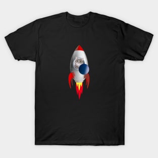 Funny Rocket Kitty (Grey Kitty) T-Shirt